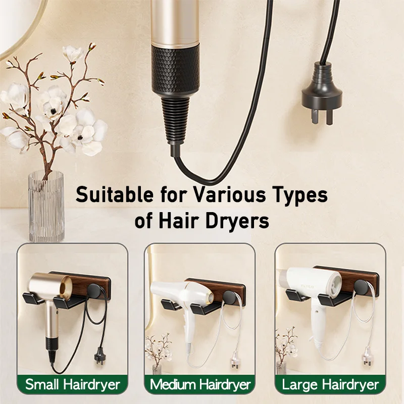 الخشب مجفف الشعر حامل الحفر خالية الذاتي لاصق مجفف للنفخ حامل ل دايسون مجفف شعر الجوز تخزين الرف الحمام شماعات الرف #2
