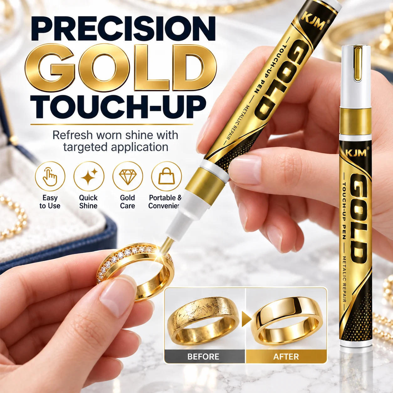 Gold Touch Up Pen Jewelry Repair Marker For Rings Necklaces Watches, Gold Silver Color Restoring Pen For DIY Jewelry Care