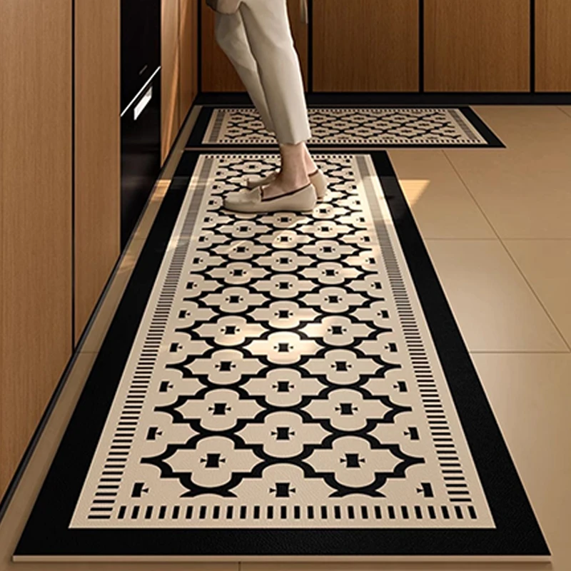 Kitchen Floor Mat Waterproof Non-slip Oil-proof Carpet Pvc Leather Rug Wipeable Easy To Clean Long Strip Decorative Foot Mats