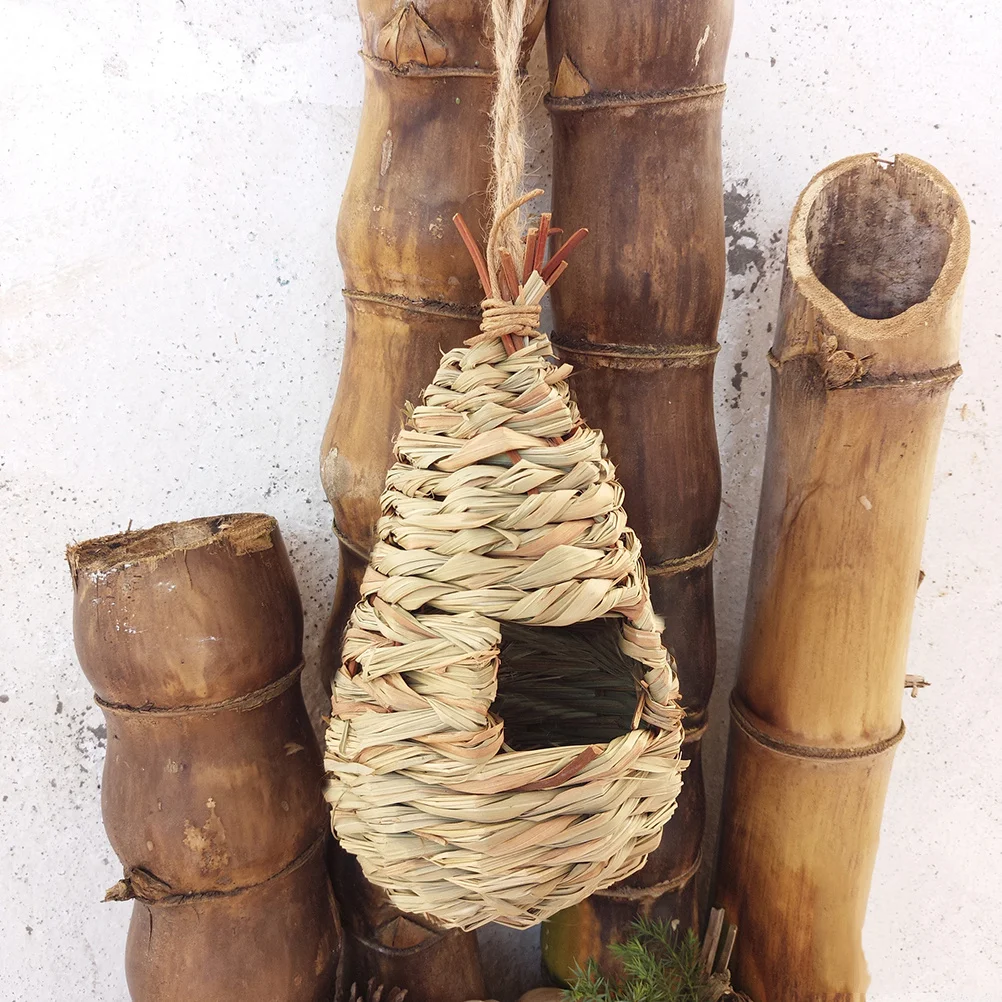 

2pcs Handmade Straw Woven Pet Decorative Hanging Sleeping For Canary Parrot Lark Small Cage Furnishing Straw Birds Weaving Birds