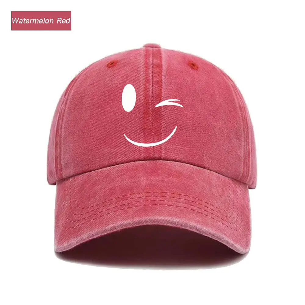Vintage Washed Baseball Cap Smiley Face Print Graphic Unisex Streetwear Casual Trucker Style Summer Cotton Sun Hat