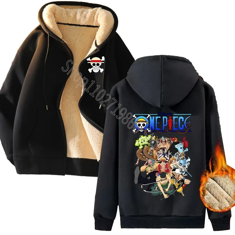 New One Piece Adult Hooded Sweatshirt Luffy Zoro Coats Cool Fashion Cartoon Anime Graphic Print Streetwear Birthday Party Gifts