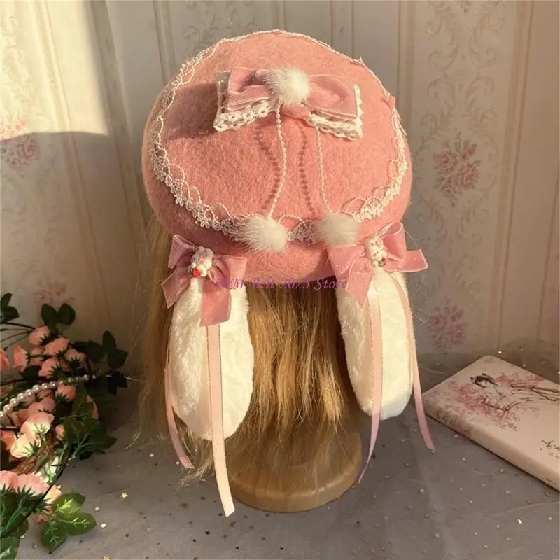 49ME Girls Furry Różowy melonik Wstążka Frędzle Spinki do włosów Kostium noworoczny