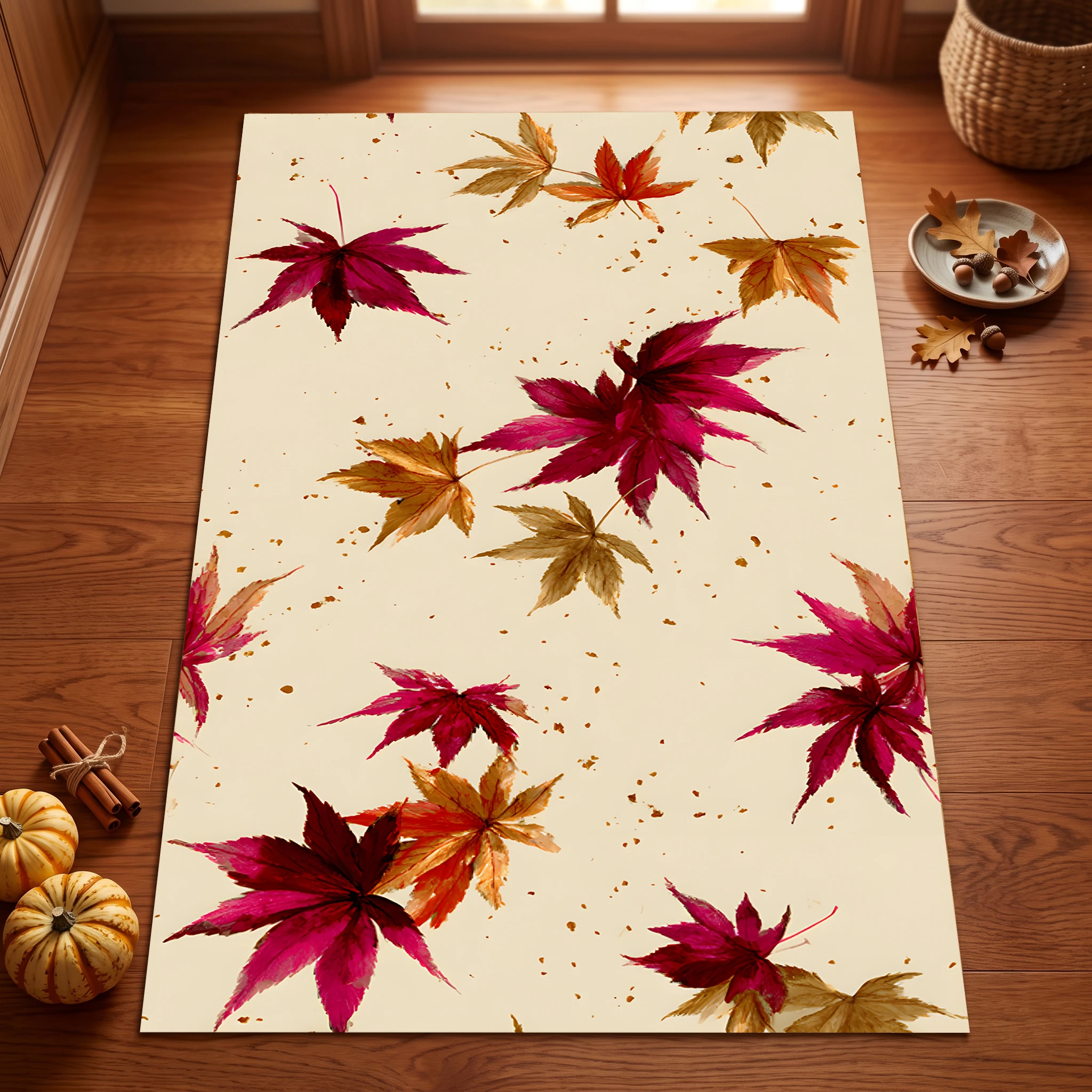 Watercolor Gradient Maple Leaves Create a Fresh and Soothing Atmosphere, Suitable for Bedrooms and Living Rooms A Velvet Rug Adds a Warm, Harvest-Like Feel in Autumn and Winter.