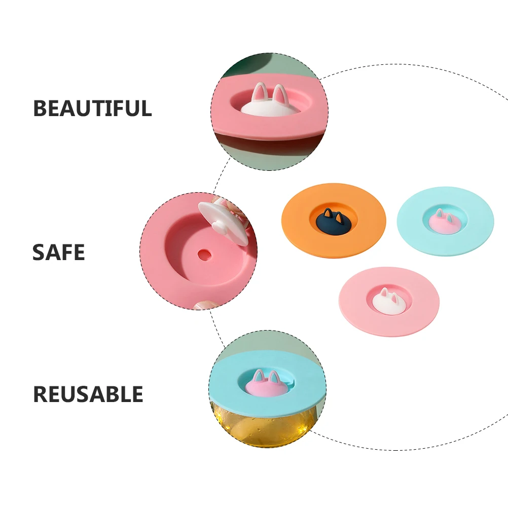 

3Pcs Cat Ear Silicone Mug Lid Leakproof Dustproof Cup Cover Fresh Style Reusable for Home Office Home Cup Cover
