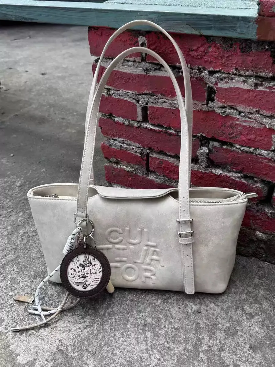 Soft Pink Leather Letter Shoulder Bag Y2K Retro Inspired Underarm Purse Vintage Casual Tote Bag For Lady With Baseball Accessory