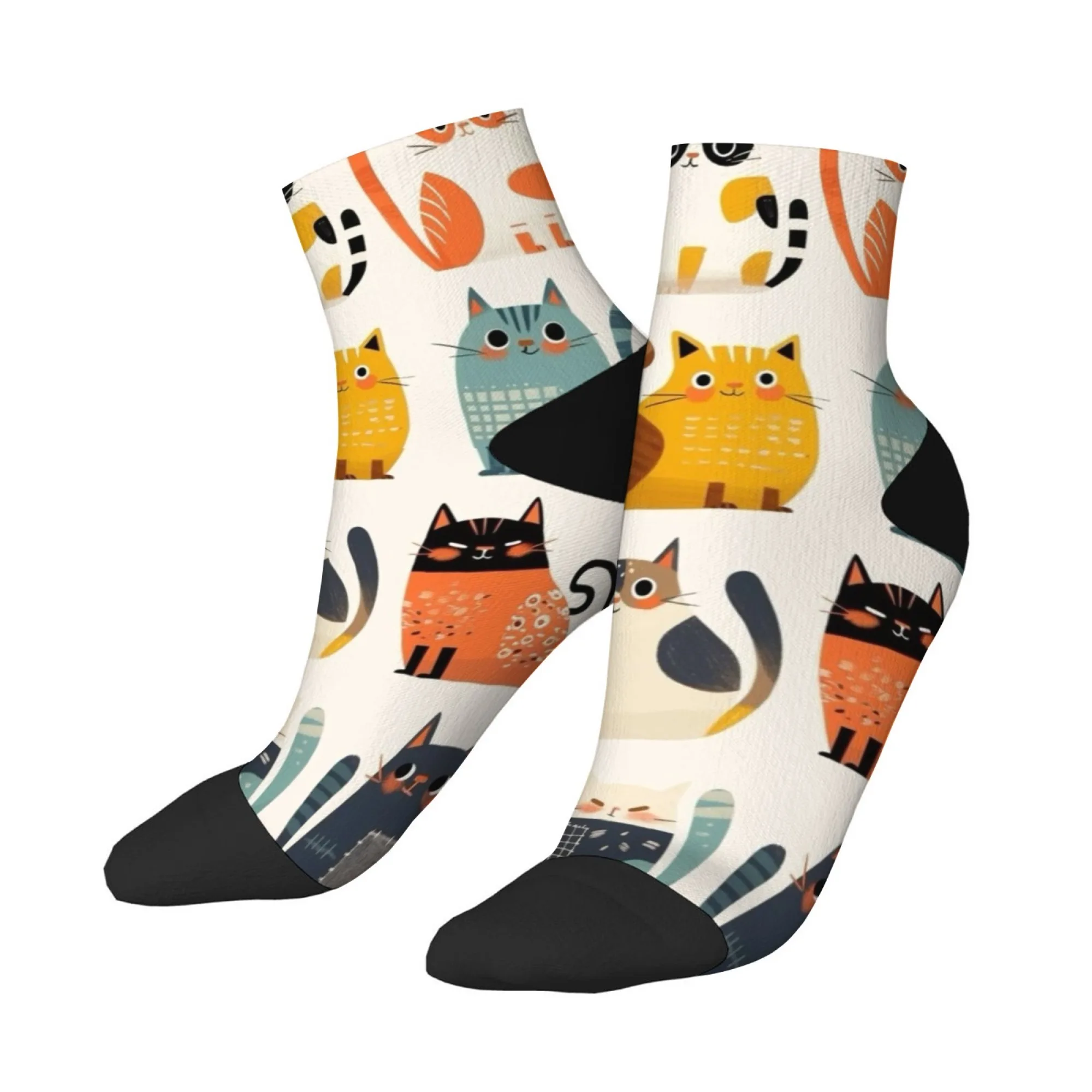 Crazy Happy Kompressionssocken Cartoon-Katzen-Stil kurze Socken Neuheit lustige Socken Hip Hop lässig Harajuku-Stil Geschenk