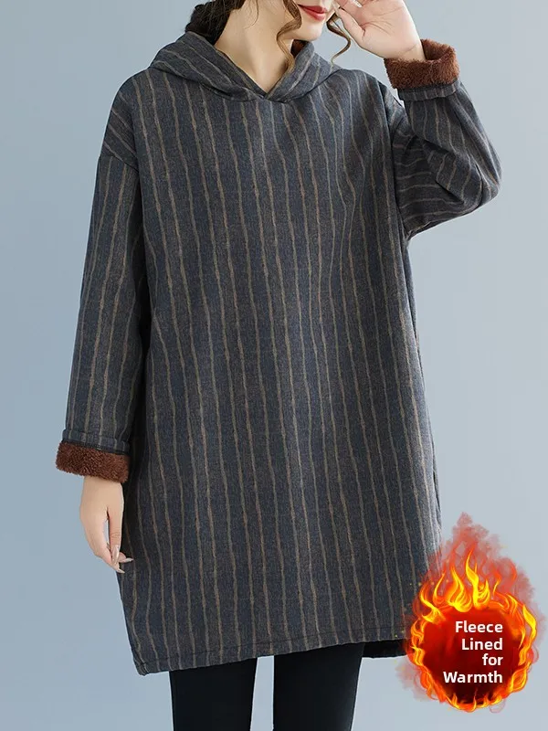 الخريف الشتاء القطن الكتان العرقية طباعة هوديي حجم كبير المرأة منتصف طول فضفاض Fce الدافئة أعلى تخفيف عارضة الكمثرى...