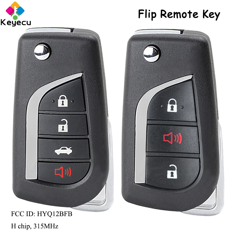 KEYECU Flip Remote Control Car Key With 3 4 Buttons 315MHz H Chip for Toyota Camry 2018 2019 2020 2021 2022 Fob FCC ID: HYQ12BFB