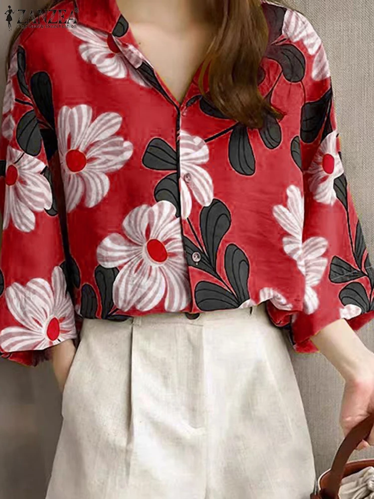 

ZANZEA Women Summer Tops Vintage Floral Printed Shirts 2025 Fashion Lapel Neck Blouses Casual Half Sleeve Blusas Office Tunic