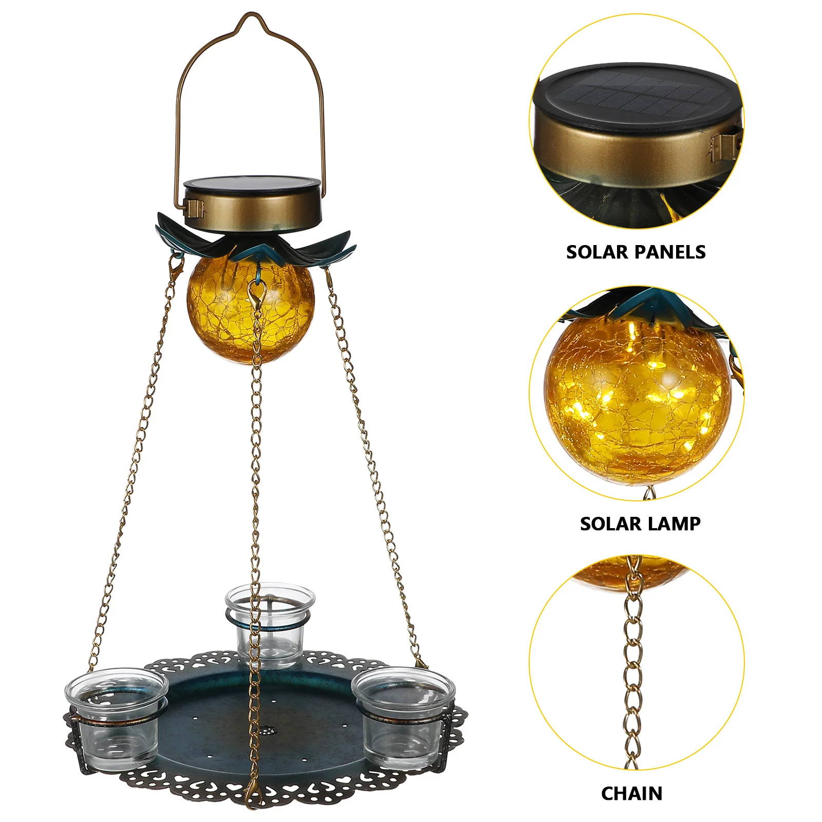 

Hanging Solar Bird Feeder Vintage Style Outdoor Bird Feeding Tray Platform with Solar Lamp for Continuous Illumination