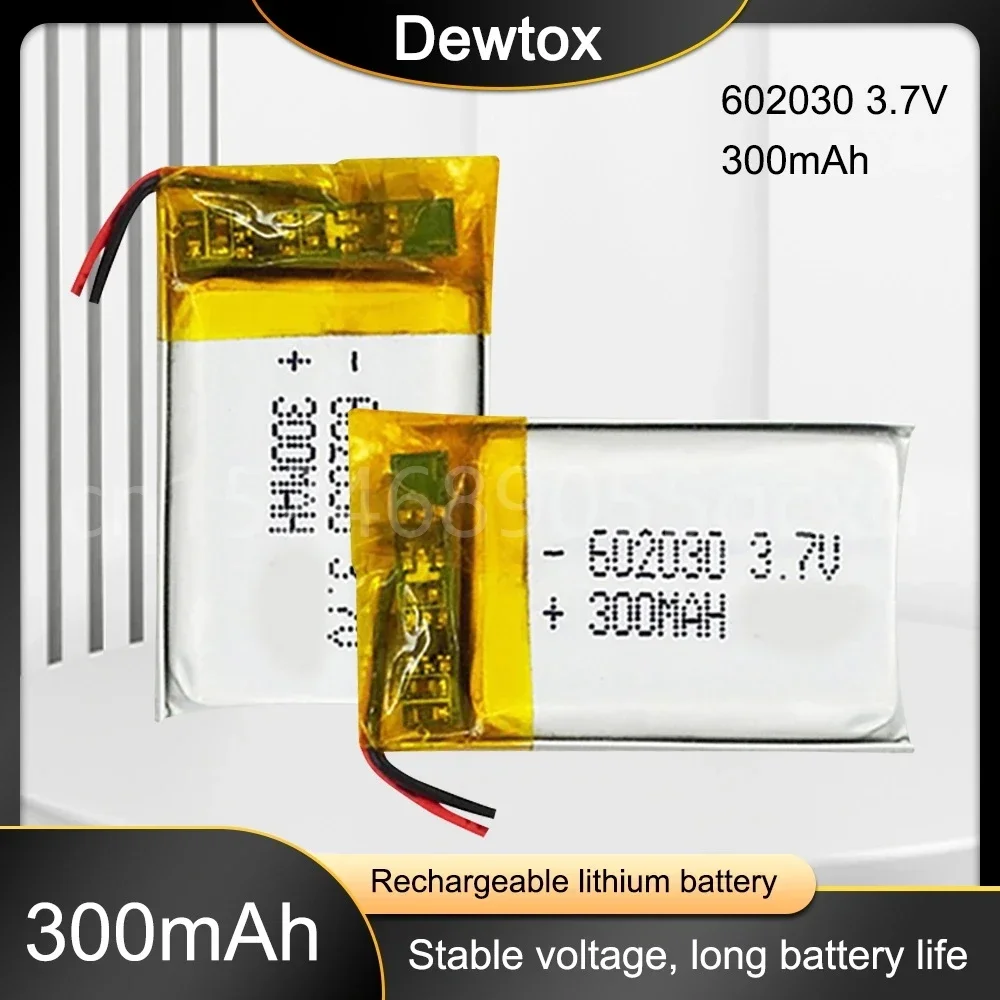 3.7V 300mAh Li-ion Battery 602030 Lithium Polymer Rechargeable Battery for MP3 MP4 Bluetooth Speaker GPS Walkie-talkie Razor