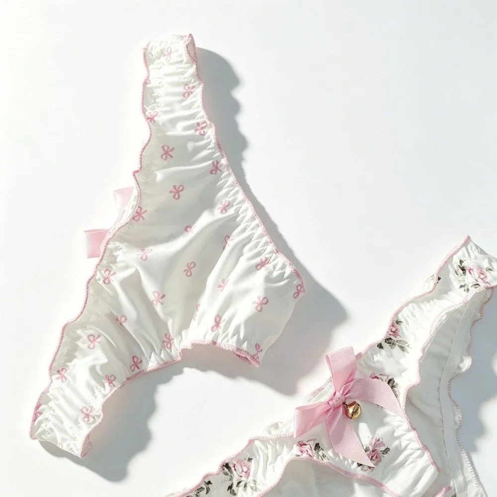 Japanischer Stil, süße Schleife, Damen-Slips, Blumenmuster, niedrige Taille, Mädchen-Slips, Unterwäsche aus Eisseide mit Rüschen, bedruckt, für Damen – Detail 10