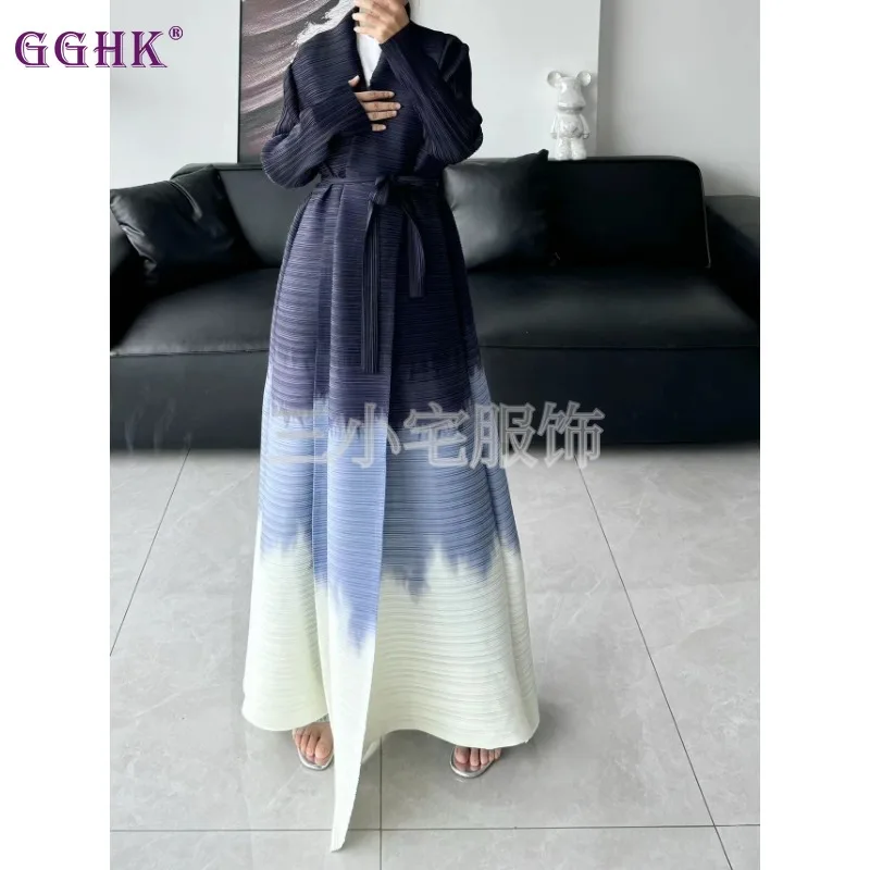 GGHK Women Abaya Vintage Printed Design Long Poncho Jacket Lapel Cardigan Loose Large Size Arabic Female Luxury Long Robe