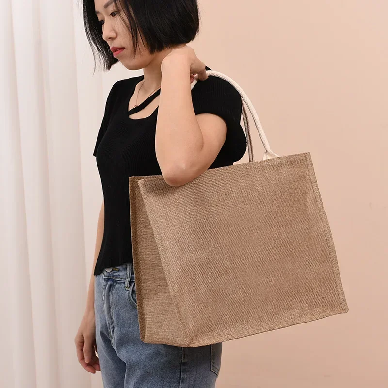 Linen Bags Shopping Bags Linen Bag Hand-painted Cotton Sacks Jute Portable Imitation Sacks Laminated Bags Foldable Shopping Bag