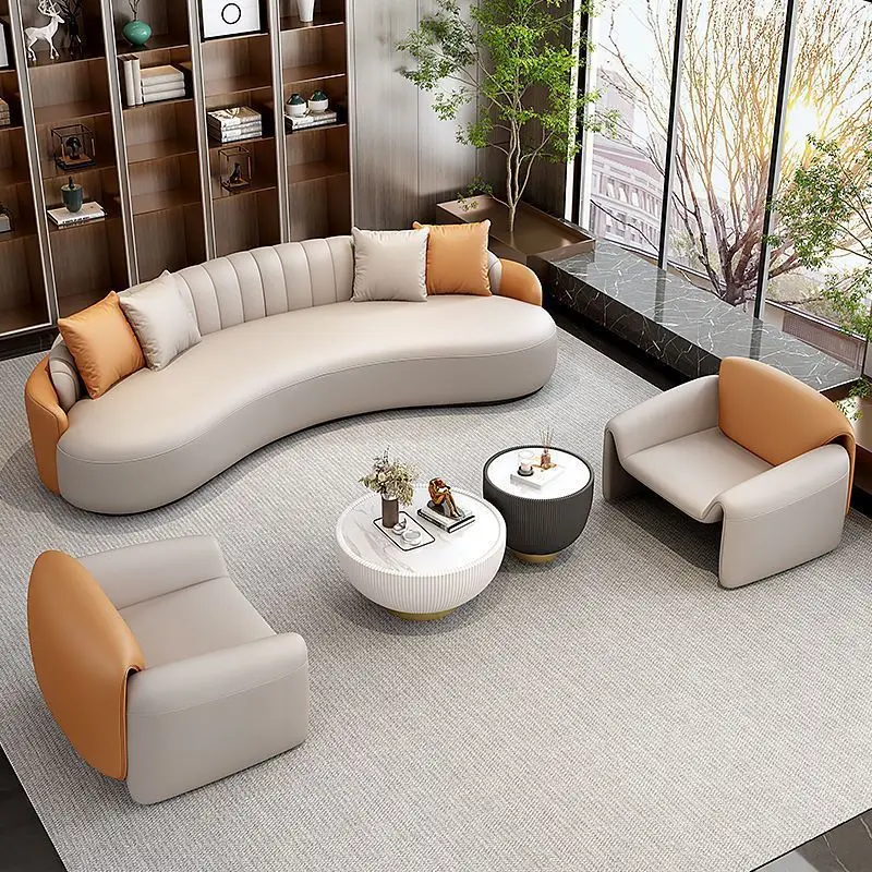 Hotel lobby office sofa lounge area reception negotiation curved sofa living room beauty salon sofa combination