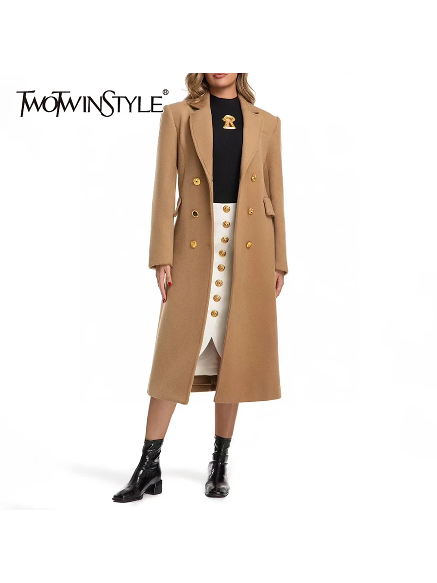 

TWOTWINSTYLE однотонные двубортные темпераментные пальто для женщин с лацканами и длинными рукавами, минималистичное пальто, женская модная одежда