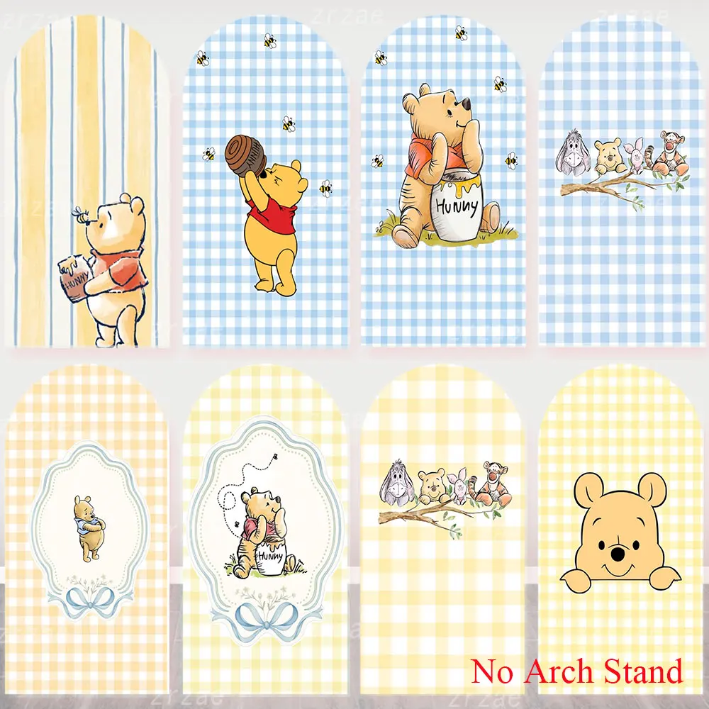 Toile de fond Winnie l'ourson pour fête prénatale, 1er anniversaire, garçon ou fille, nouveau-né, accessoires de photographie à grille