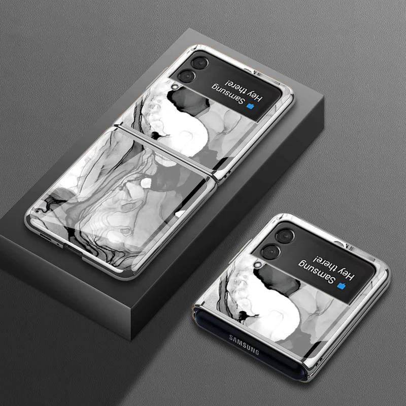 Luxury Plating Case for Samsung Z Flip3 Case Ultra-thin Explosion-proof Shell Tempered Glass Cover for Galaxy Z Flip 3 Case