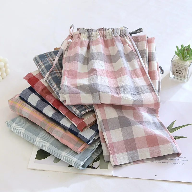 2025 Plaid Design Pajama Pants For Women's Roomwear Long Trousers Cotton Spring and Autumn Thin Style Loose-Fitting Pajama Pants