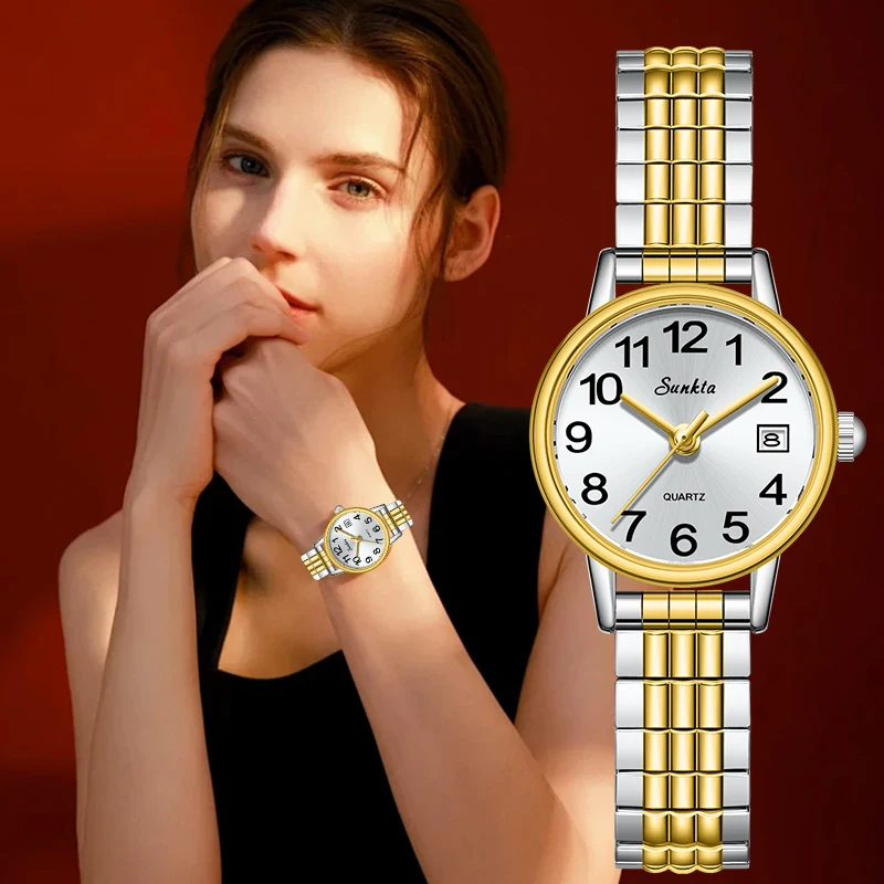 Sunkta Elegant Small Dial Watches for Woman Fashion Date Steel Casual Quartz Women's Wristwatch Ladies Bracelet Reloj Mujer New