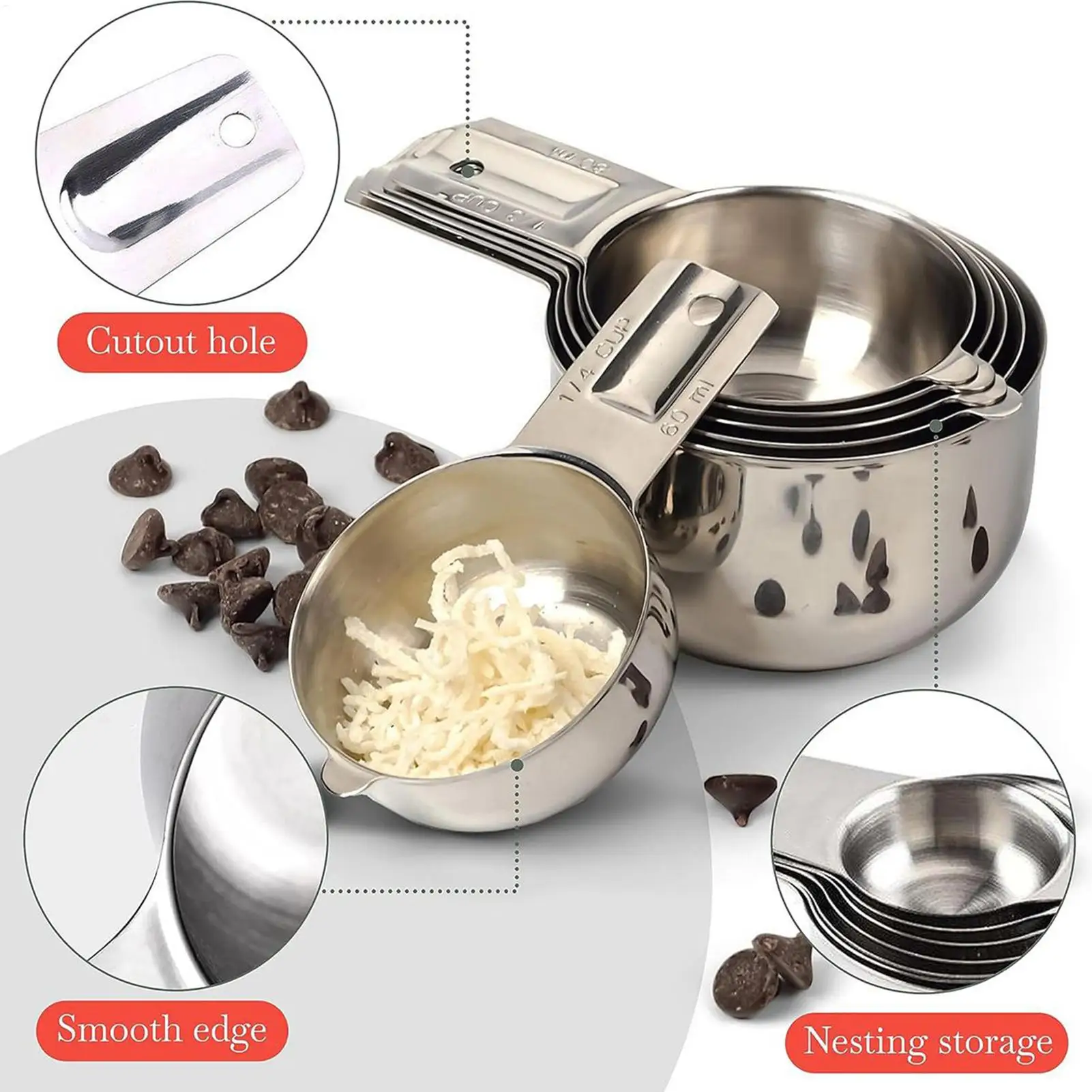

Measuring Cups Stainless Steel Accurate Stackable Stainless Steel Kitchen Gadgets With Spoons Dry & Liquid Ingredient Measuring
