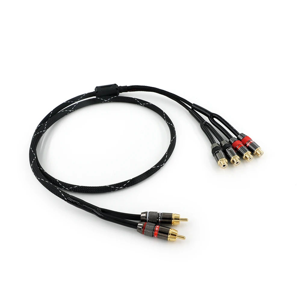 RCA Plug Splitter Stereo Audio Video Cable 2 Male to 4 feMale Dual Speaker Y Adapter Connector Extension Cord 1 Input 2 Output