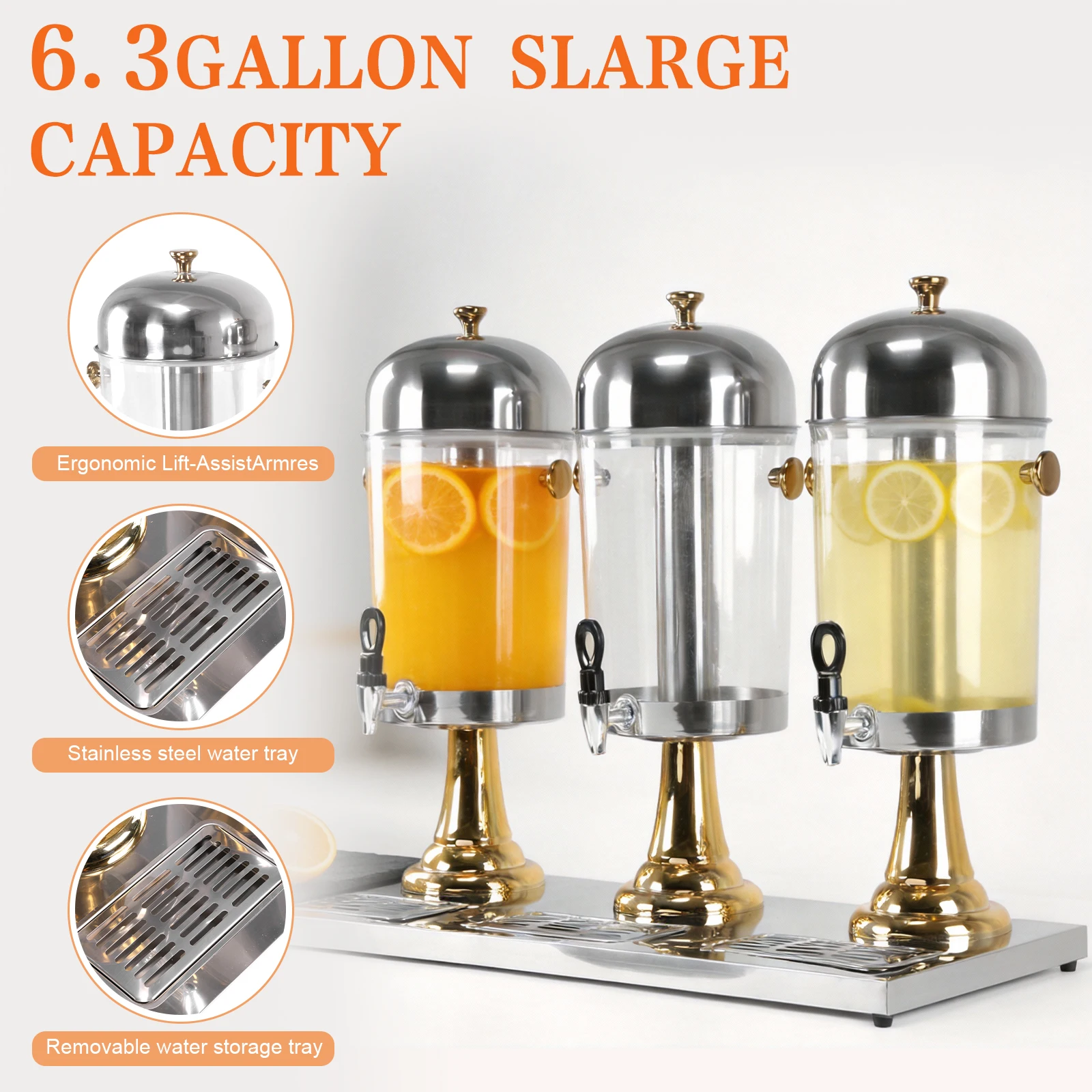 

Диспенсер для сока на 24 литра с охлаждающим элементом, герметичный кран и съемный поддон для сбора капель для вечеринок и свадеб