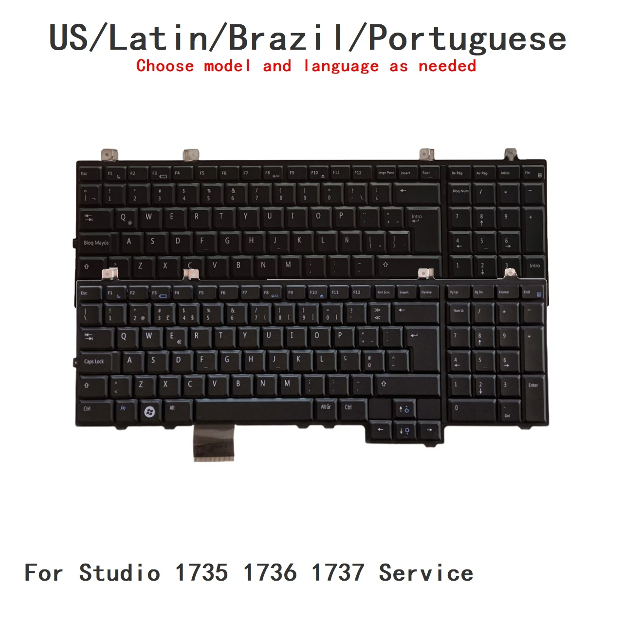 New US Latin Arab Brazil Japan Portuguese Laptop Backlit Keyboard For Dell Studio 1735 1736 1737 Service Notebook PC Replacement