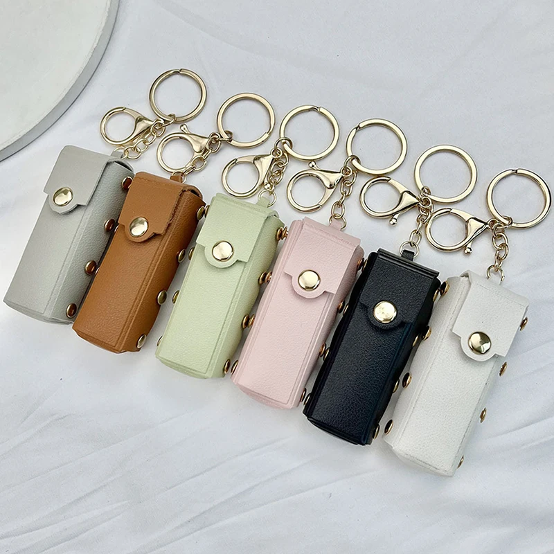 Portable Lipstick Bag Leather Keychain For Women Mini Pocket Lipstick Bag Lipstick Holder Lip Balm Key Chain Bag Charms