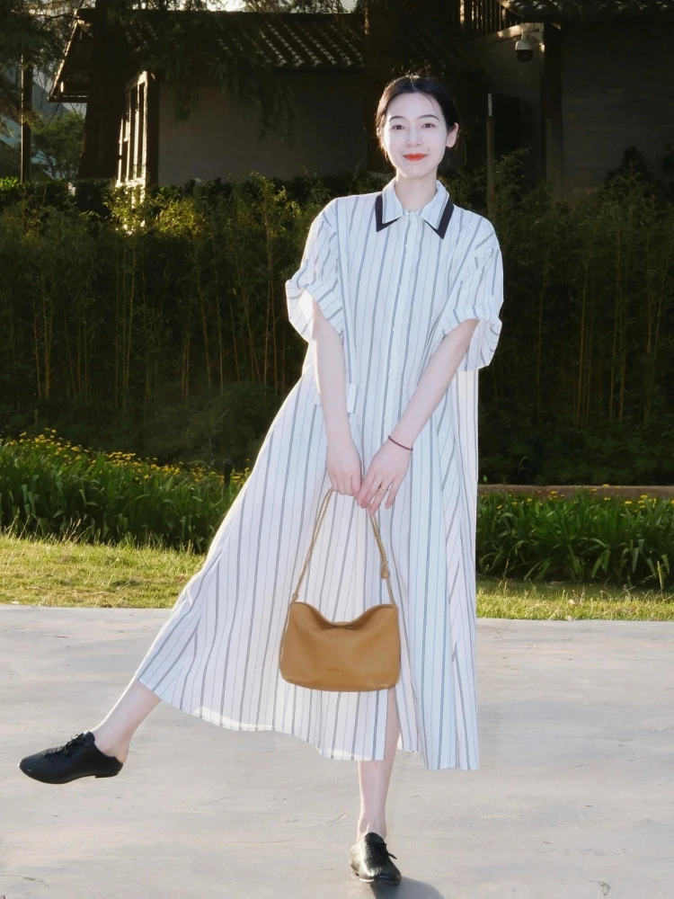 

DesiGar Casual Stripe Ne ort Sve A-Line Dr Summer Loose Slimming Artistic Leisure Women's Dr A-Line Skirt