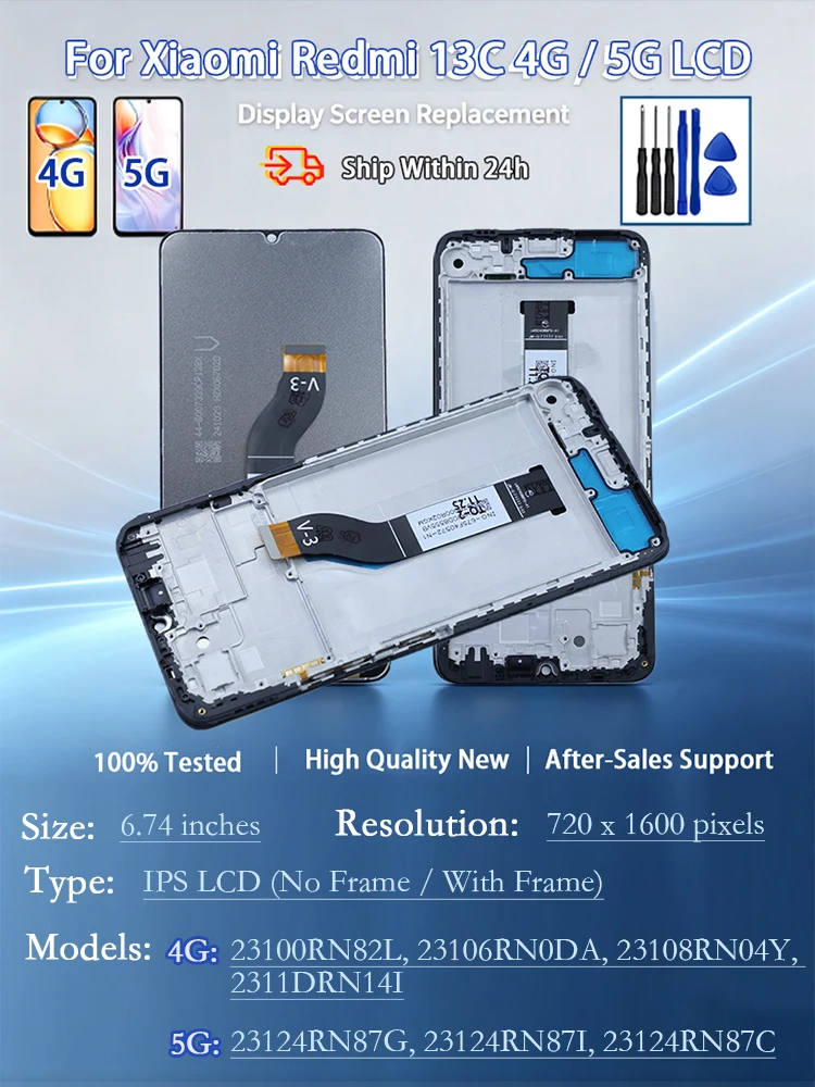 Ekran dotykowy IPS LCD z digitizerem do Xiaomi Redmi 13C 4G 5G 6.74 cala, część zamienna do naprawy, zamiennik wyświetlacza, zestaw naprawczy. — zdjęcie produktu 7