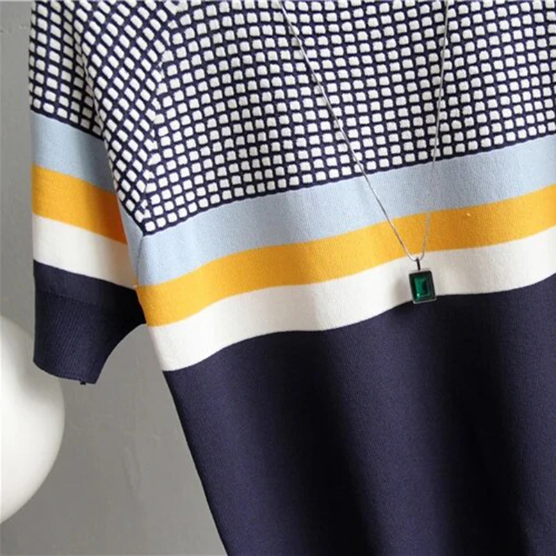 여성 캐주얼 체크무늬 티셔츠 여름 의류 O넥 티셔츠 신축성 있는 여성 상의 반팔 티셔츠