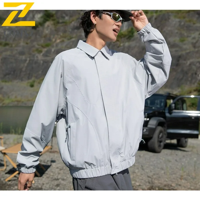 

New Men Jacket Comfort Outdoor Fishing Waterproof Lightweight Windbreaker Turndown Collar Camping Durable Autumn Zipper Coat