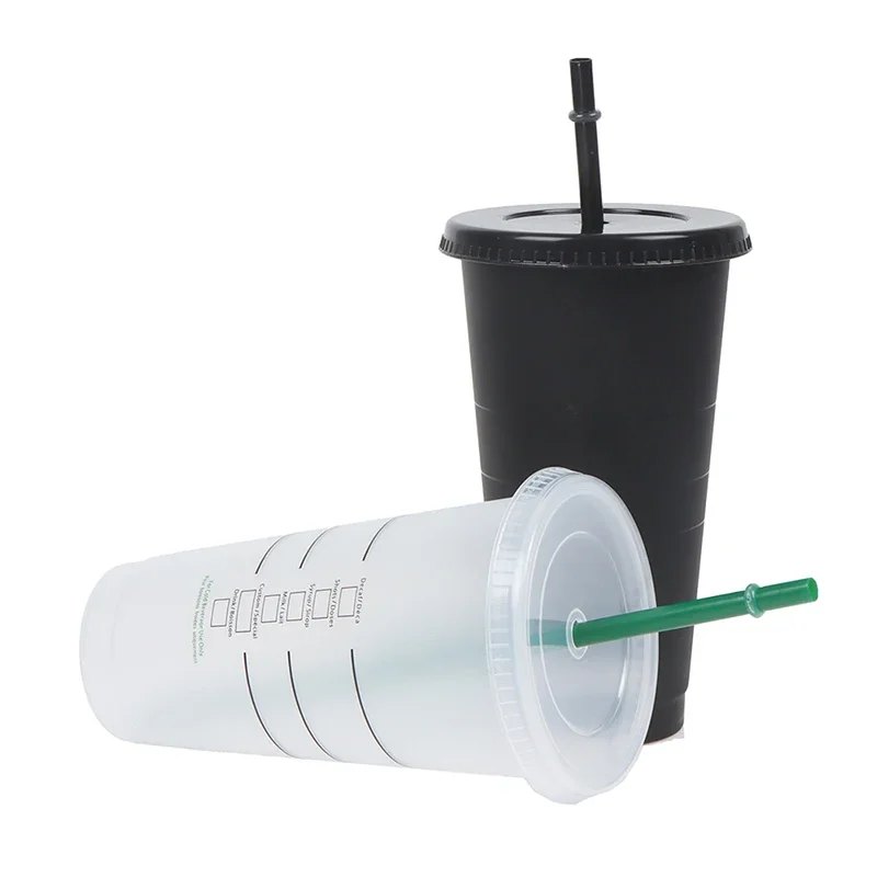 

Straw Cup 700ml Drink Change Color Straw Mugs with Lid Plastic Tumbler Matte Coffe Bottle Cup Food Grade PP Plastic with Straw