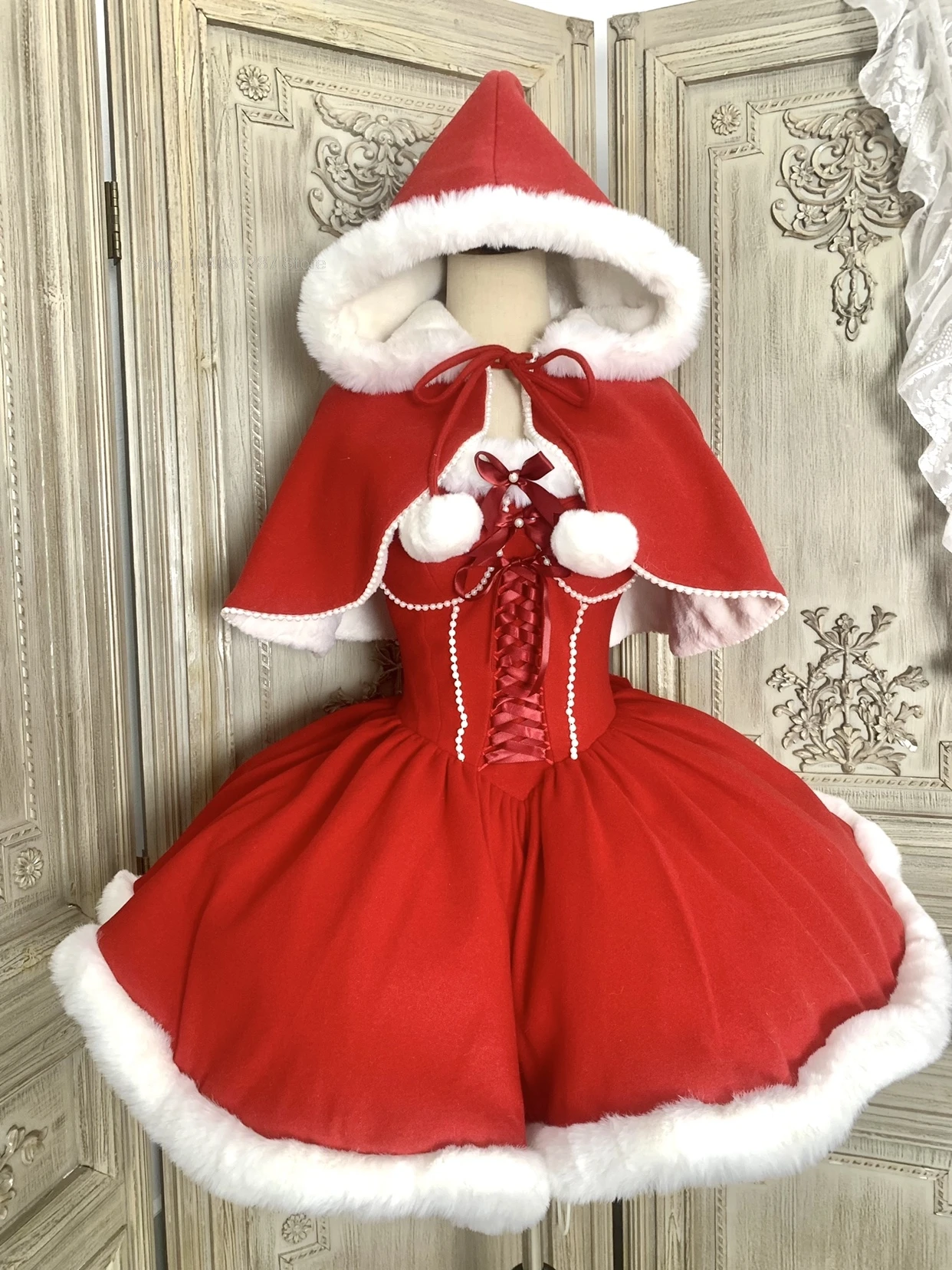 Precioso vestido rojo de sirvienta Lolita, trajes Kawaii de Halloween, falda de princesa, vestido de Navidad Kawaii, disfraz para mujer, traje de Papá Noel