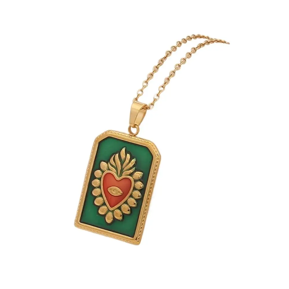 جديد خمر البوهيمي قلادة الفولاذ المقاوم للصدأ لباس غير رسمي بطاقة التارو قلادة الأزياء اليدوية المينا القلب قلادة