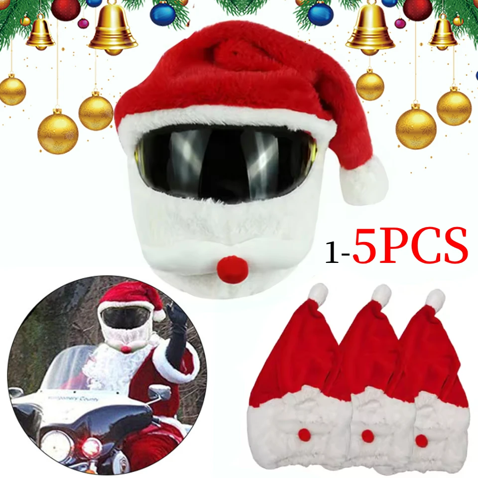 1-5PCS Santa Cycling Helmet Christmas Motorcycle Full Helmet Creative Plush Cover Full Face Safe Hat Christmas Decoration Gifts