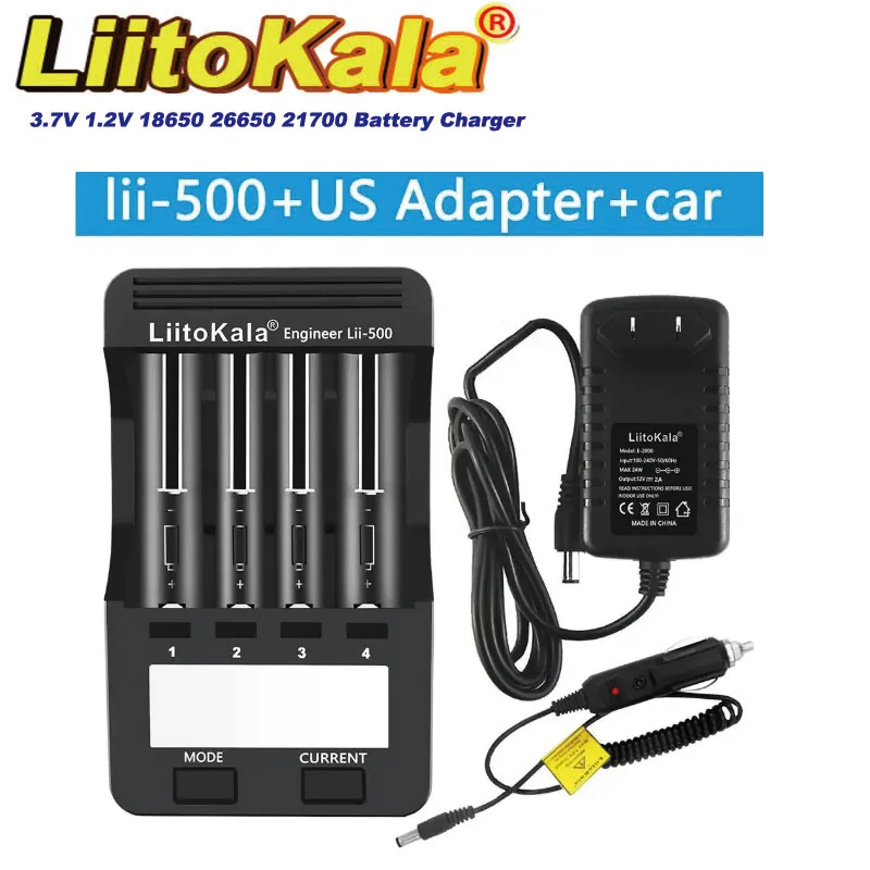 LiitoKala Lii-500 LCD Smart Batterieladegerät für 18650 26650 16340 18350 3.7V 1.2V 18650+US/EU-Steckeradapter – Detail 9
