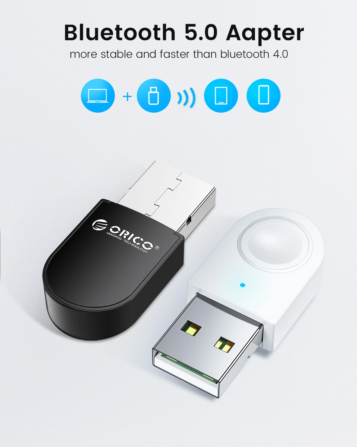 ORICO-adaptador Dongle USB Bluetooth 5,0, Mini ratón inalámbrico, receptor de Audio y música, transmisor para PC, altavoz, ratón, portátil