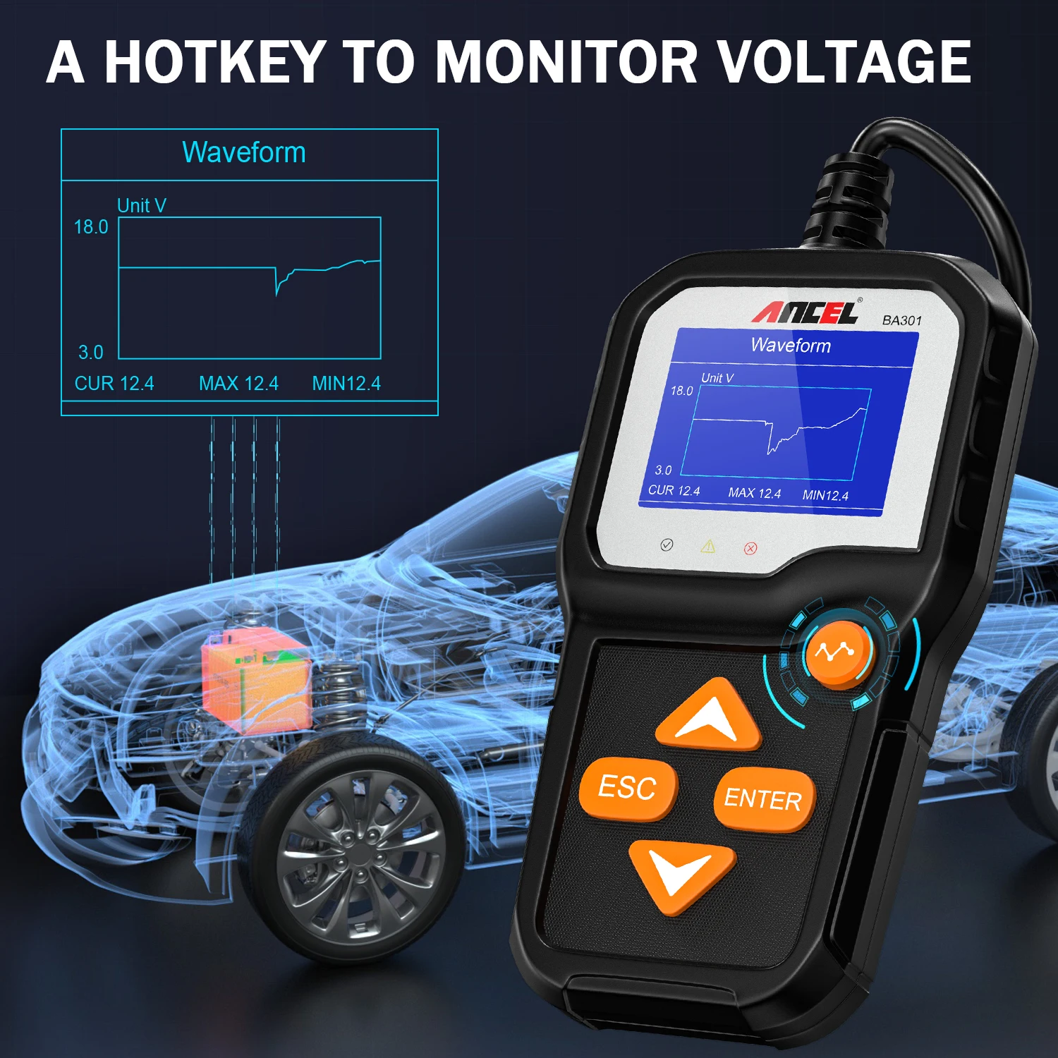 ANCEL BA301 6V 12V Car Battery Tester Analyzer Automotive Battery Cranking Charging load Circuit Test Tools for Car/Motorcycle