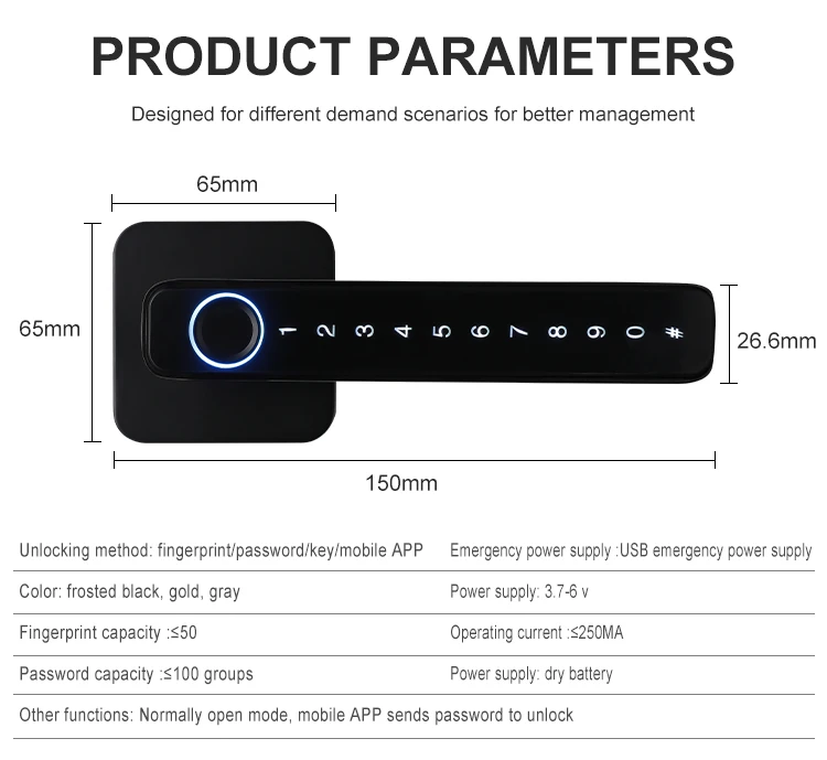 Kingku Smart Door Handle with Fingerprint Password Remotely Unlock，Digital Lock Tuya App，Keyless Entry for Interior Doors