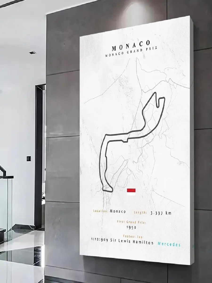 Monaco F Race Track Circuit Map Print Poster Custom Wall Art Canvas Painting Decor Gift for Room Bathroom Living Space