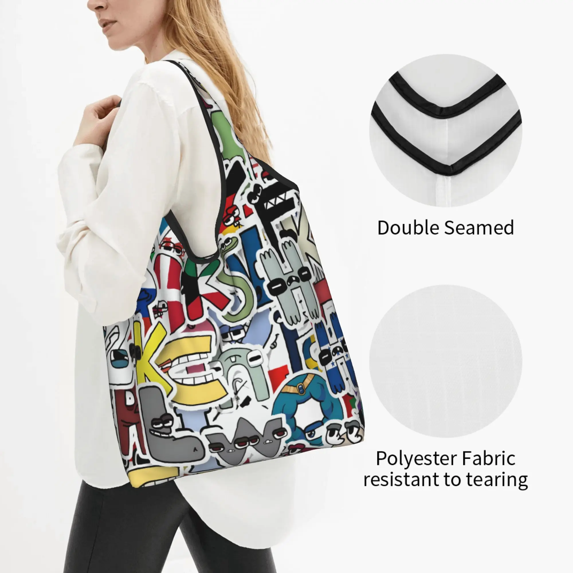 A-Alphabetes Hot Cartoon Grocery Tote Shopping Bags Women Kawaii Japan Anime Shopper Shoulder Bags Big Capacity Handbags