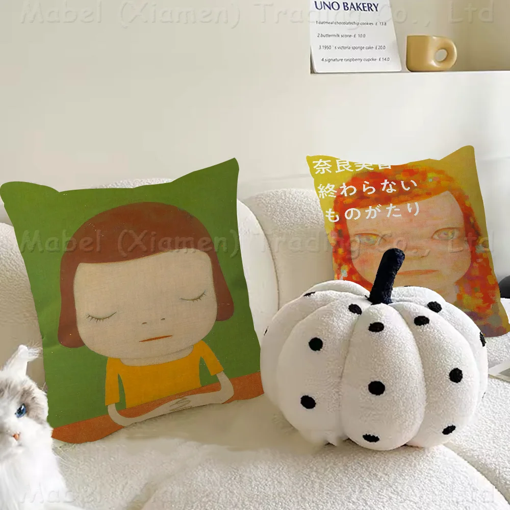 Cartoon Japanese Sleepwalking Dolls Yoshitomo Nara Cushion Cover Pillow Cover Decor Pillowcase Printed Cushion Case For Couch