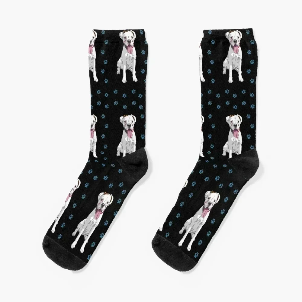 White boxer dog cute pattern Socks Men's christmas stocking essential funny gift Man Socks Women's