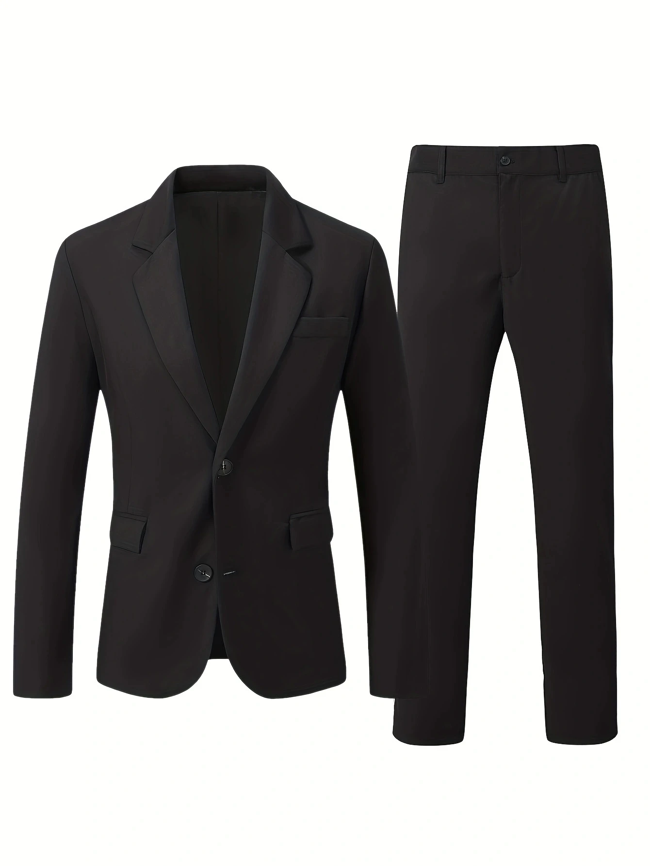 2-Piece Men\'s Solid Single-Breasted Suit Set Formal Jacket And Trousers Ensemble Light Business Style