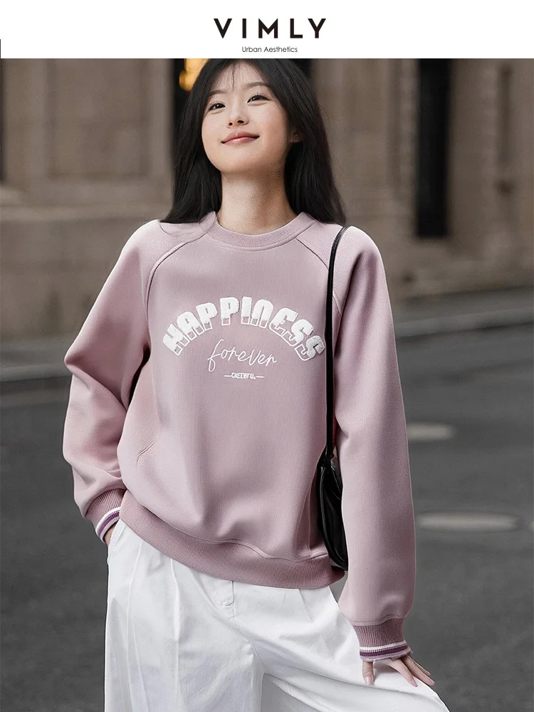 Vimly Women Simple Letter Embroidery Sweatshirts 2025 Spring O-neck Long Sleeve Top Office Lady Casual Loose Pullovers M5121