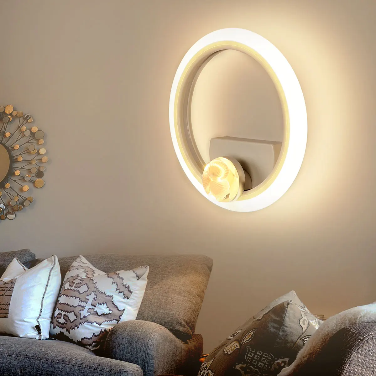 

Современный круглый настенный светильник, светодиодный акриловый настенный светильник, бра для гостиной, коридора, спальни, ванной комнаты, украшение дома, внутреннее освещение