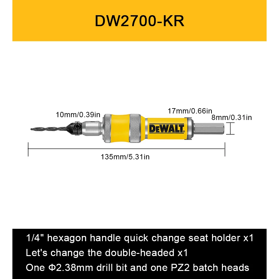 DEWALT DW2700 #6 Drill Drive Set Drill Flip Drive Complete Unit 2 in 1 Countersink Wood Drill Bit 6mm Accessories